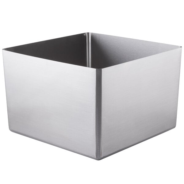 A stainless steel square sink bowl with straight walls.