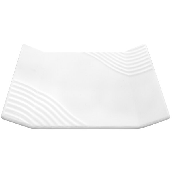 A white rectangular Elite Global Solutions melamine platter with wavy lines.