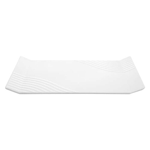 A white rectangular melamine tray with wavy lines.