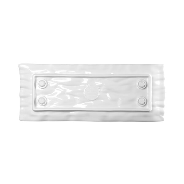 A white rectangular melamine tray with crinkled edges.