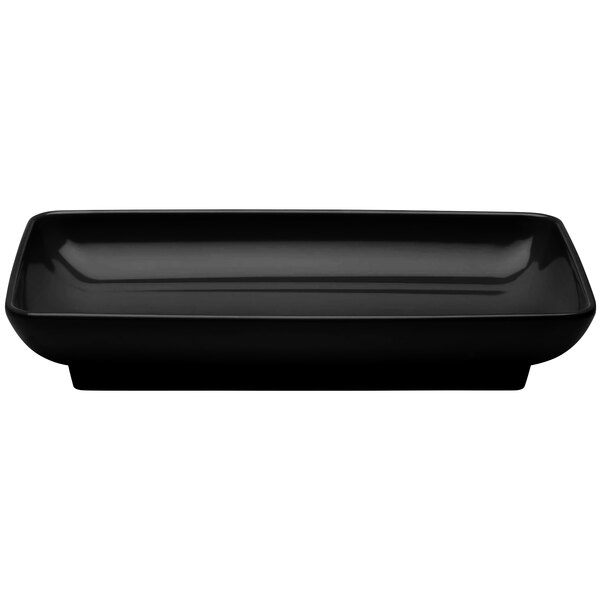 A black rectangular Elite Global Solutions melamine platter.