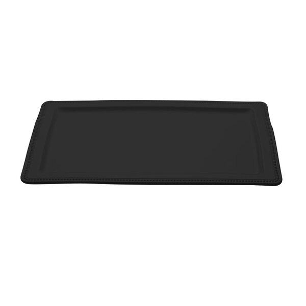 A black rectangular melamine tray with stitching.