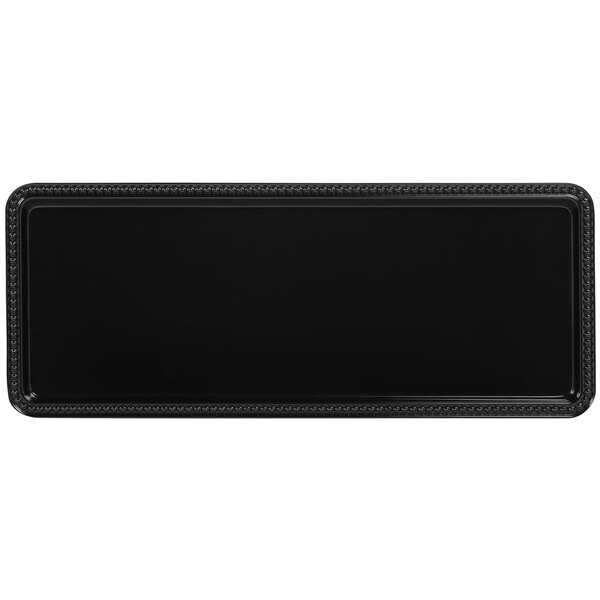 A rectangular black melamine tray with a black border.