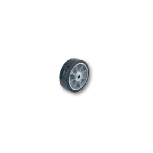 A black wheel with white rim on a white background.