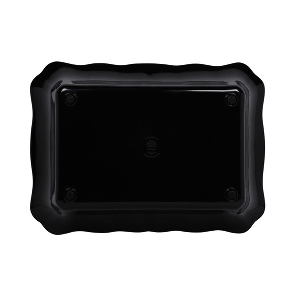 A black rectangular melamine dish with a handle.