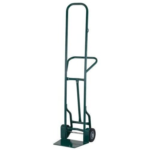 A green Harper hand truck with balloon cushion wheels.