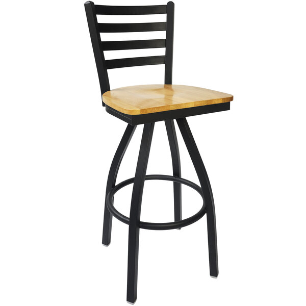 Bfm Seating 2160sntw Sb Lima Sand Black Steel Bar Height Chair With Natural Wood Swivel Seat
