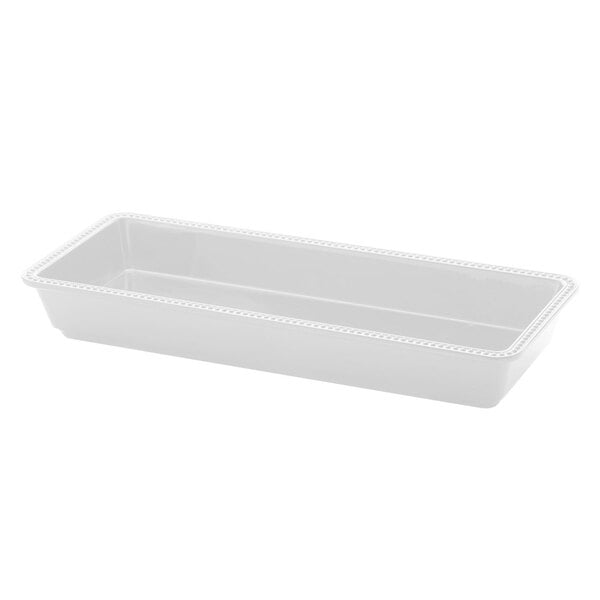 A white rectangular melamine tray with a beaded edge.