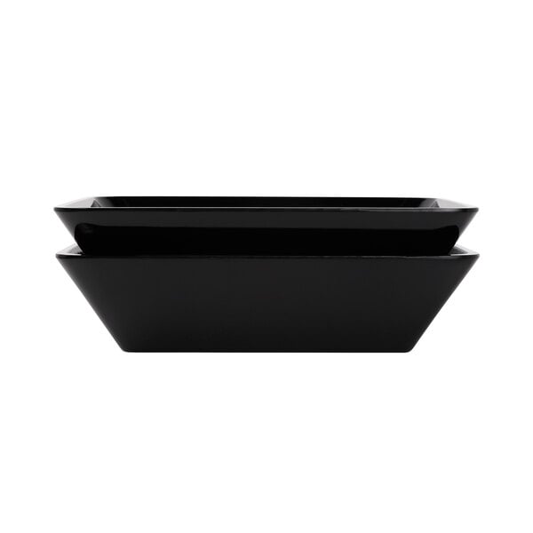 A black rectangular melamine bowl.