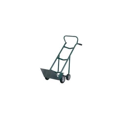 A green Harper pallet truck with wheels.