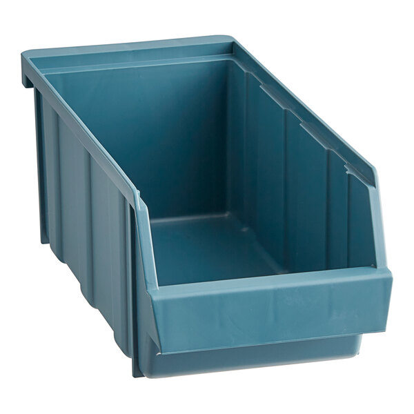 A slate blue plastic Cambro organizer bin with a lid.