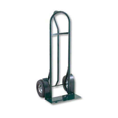 A green Harper hand truck with pneumatic wheels.