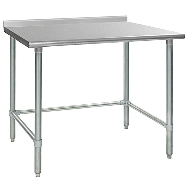 A stainless steel Eagle Group work table with an open base and legs.