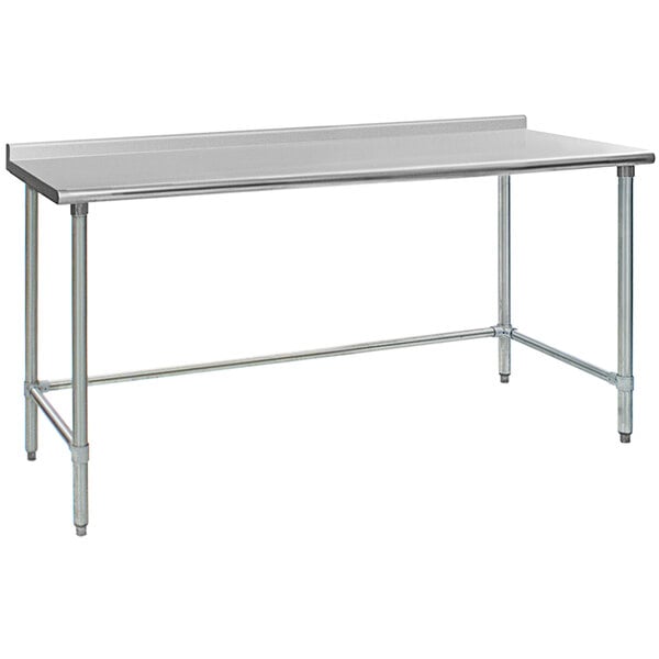 A white rectangular stainless steel work table with metal legs.