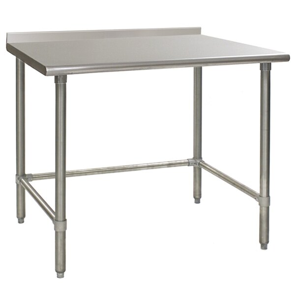 An Eagle Group stainless steel open base work table with a stainless steel top and legs.