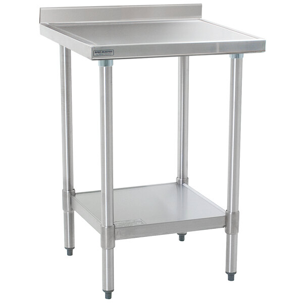 A stainless steel Eagle Group work table with a galvanized metal undershelf.