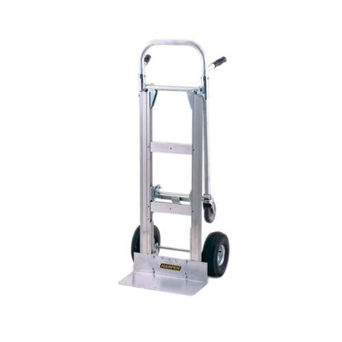 A silver Harper wide body hand truck with solid rubber wheels and dual pin handles.