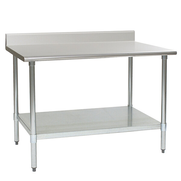 A stainless steel Eagle Group work table with a galvanized undershelf.