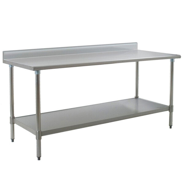 A metal Eagle Group stainless steel work table with undershelf.