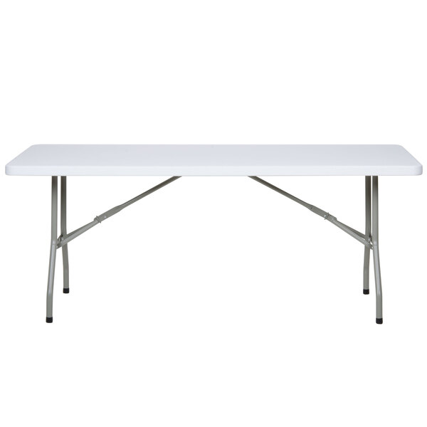 A Flash Furniture white rectangular table with metal legs.