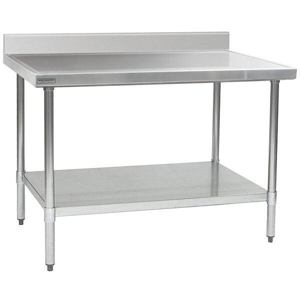 A stainless steel Eagle Group work table with a galvanized undershelf.