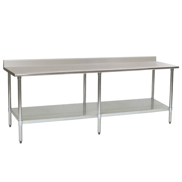 A stainless steel Eagle Group work table with a galvanized undershelf.