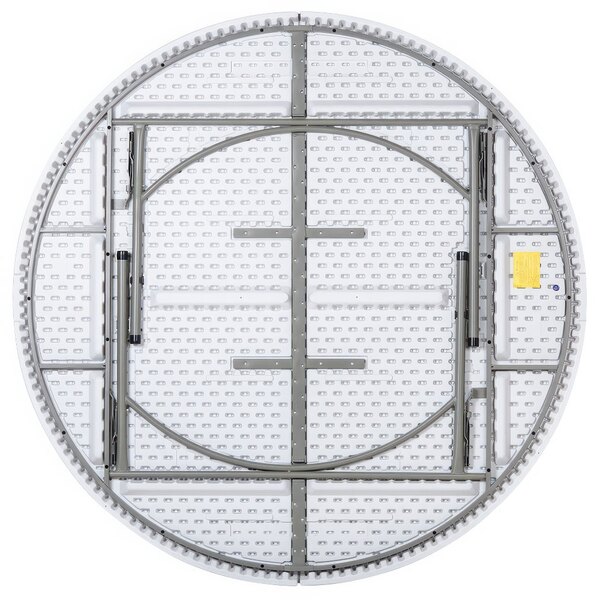 A white plastic circular folding table top.