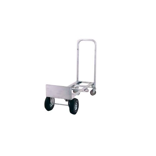 A close-up of the Harper Senior Aluminum Hand Truck with pneumatic wheels.