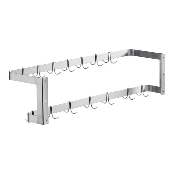 Regency 48" Stainless Steel Wall Mounted Double Line Pot Rack with 18 Galvanized Double Prong Hooks