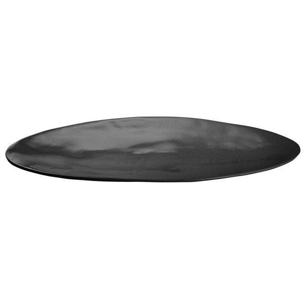 A Tablecraft midnight speckle cast aluminum oblong platter on a white background.