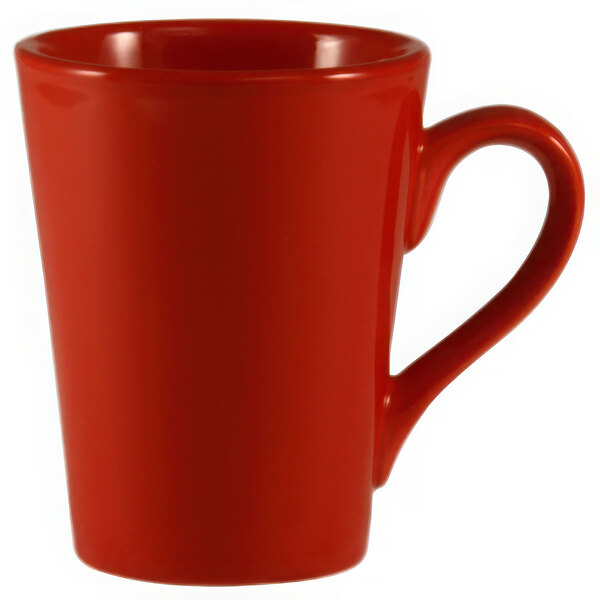 A close up of a red Venice Victory mug with a handle.