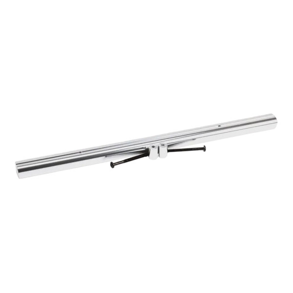 A long, cylindrical stainless steel bar with a small mounting bracket and two screws attached at the center.