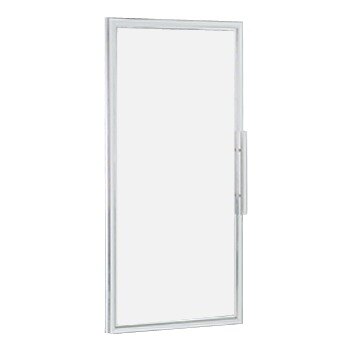 A stainless steel rectangular door with a white background.