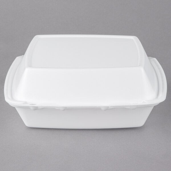 8 3/8 x 7 7/8 x 3 1/4 Hinged Lid 1-Comp Dart Foam Container 200/Carton 
