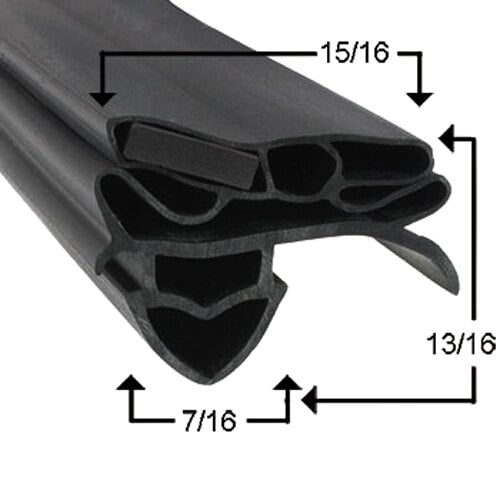 A black rubber True 811125 equivalent door gasket with measurements.