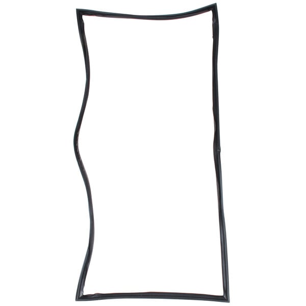 A black rectangular object with a curved edge on a white background.