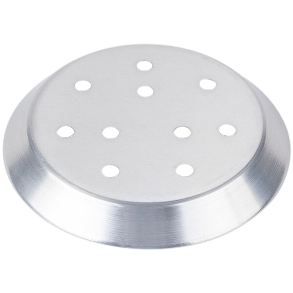 An American Metalcraft heavy weight aluminum pizza pan with perforations.