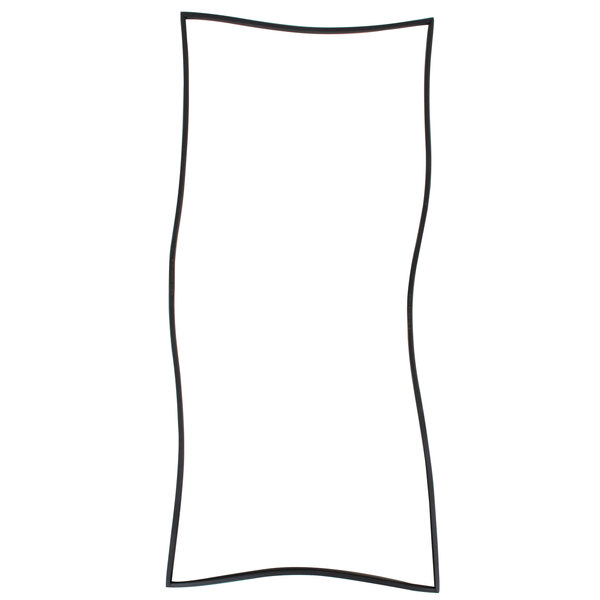A black rectangular frame with curved lines on a white background.