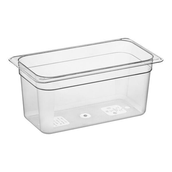 A clear plastic Cambro food pan.