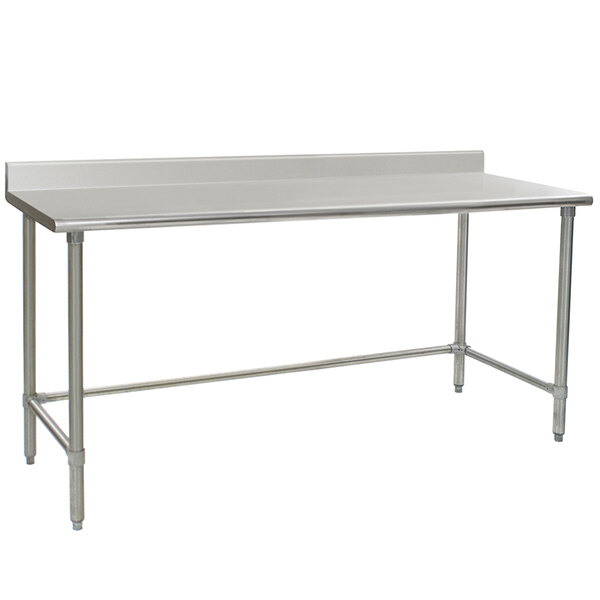 A stainless steel Eagle Group work table with an open metal base.