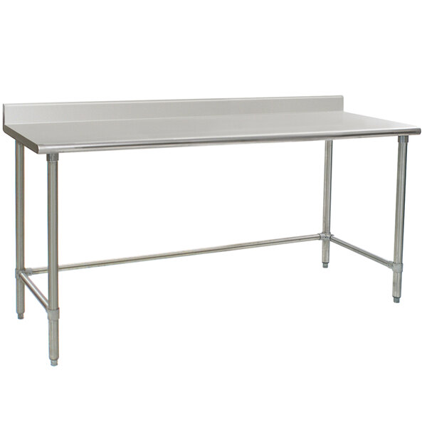 A stainless steel Eagle Group work table with an open metal base.