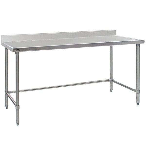 A white rectangular stainless steel work table with a black border.