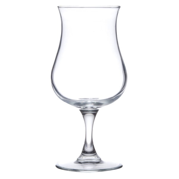 An Arcoroc clear glass stem on a white background.