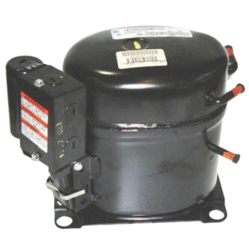 A black True 1/2 hp Compressor with a white label and red switch.