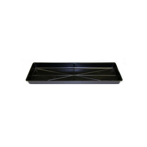 A black rectangular plastic tray with holes on the bottom.