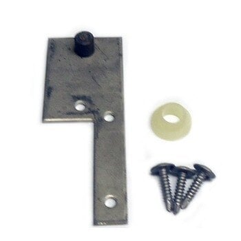 A metal plate with screws and a metal bracket.