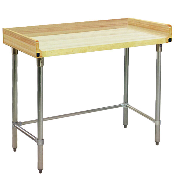 An Eagle Group wood top work table with a galvanized metal base.