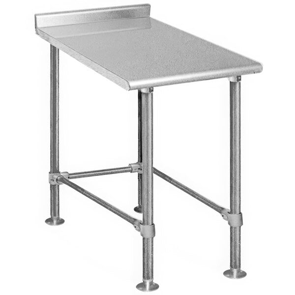 An Eagle Group metal equipment filler table with legs.