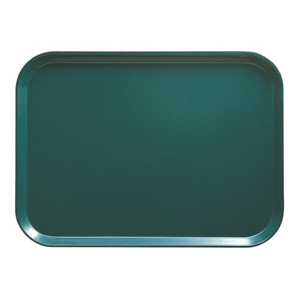 A teal rectangular tray with a white border.