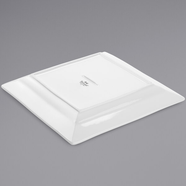 A white square TuxTrendz Santorini china plate.
